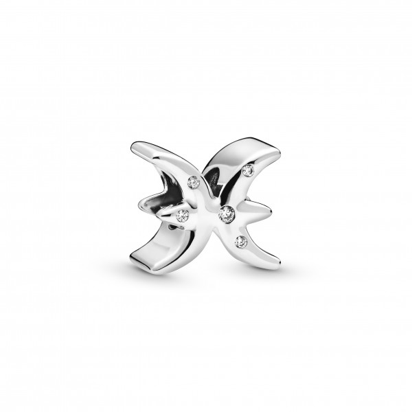 Pisces sterling silver charm with clear cubic zirconia