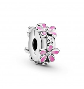 Daisy sterling silver clip with clear cubic zirconia, shaded pink enamel and silicone grip