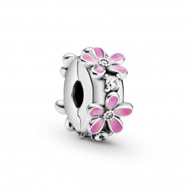 Daisy sterling silver clip with clear cubic zirconia, shaded pink enamel and silicone grip