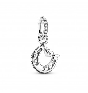 Horseshoe and heart sterling silver dangle with clear cubic zirconia