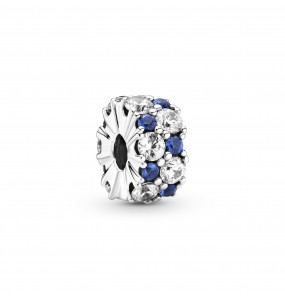 Sterling silver clip with clear cubic zirconia and stellar blue crystal and silicone grip