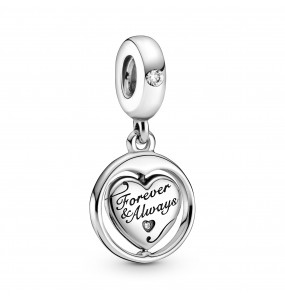 Heart sterling silver spinning dangle with clear cubic zirconia