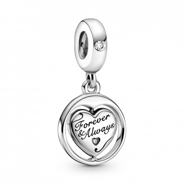Heart sterling silver spinning dangle with clear cubic zirconia