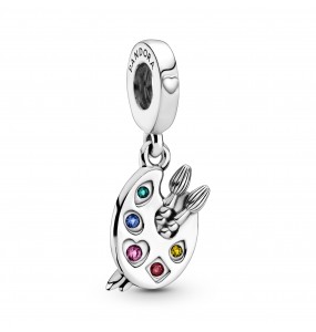 Artists palette sterling silver dangle with red cubic zirconia, phlox pink, blazing yellow and lake green and stella blu