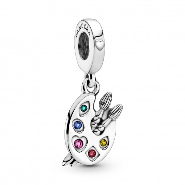 Artists palette sterling silver dangle with red cubic zirconia, phlox pink, blazing yellow and lake green and stella blu