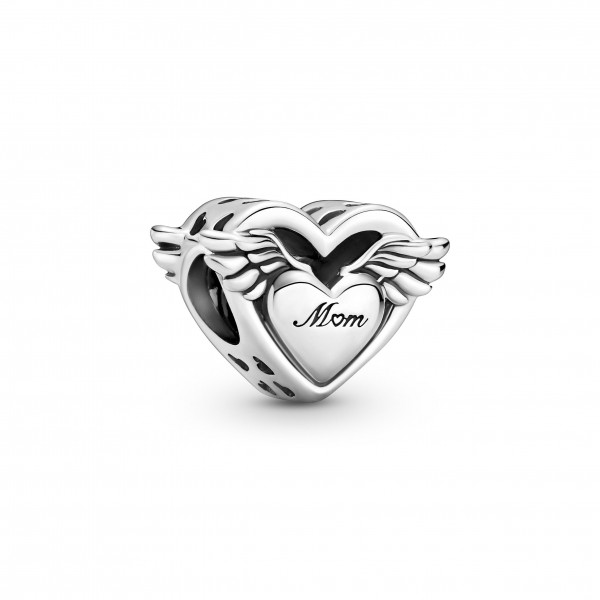 Mum heart with wings sterling silver charm