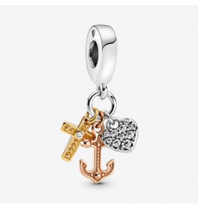 PANDORA Charm Croix, Coeur et Ancre Tricolore - 799354C01