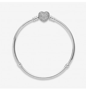 Pandora - Bracelet Moments en Argent, Coeur Pavé - Argent 925°° -  Collection Pandora Moments