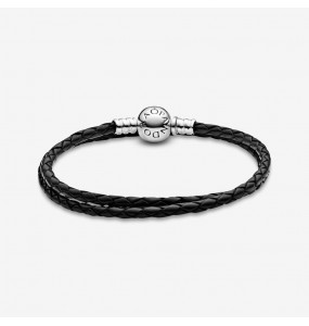PANDORA Double Bracelet en Cuir Noir - 590745CBK-D2