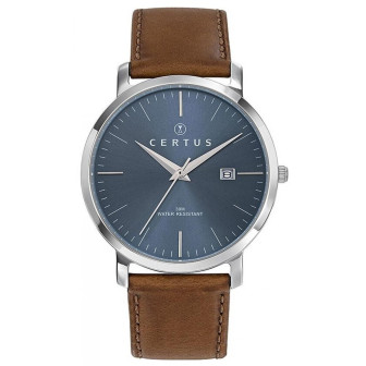 Montre Homme CERTUS Bleu Soleillé Cuir Brun - 610711