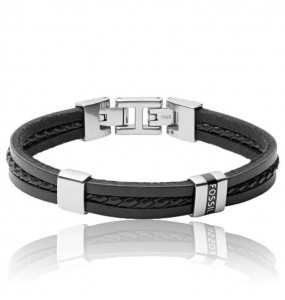 Bracelet Fossil Cuir noir Collection Leather Essentials JF03686040