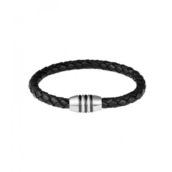 Bracelet Homme PHEBUS cuir noir tréssé - 35/0841