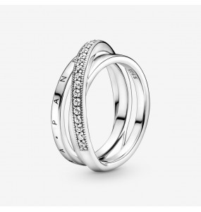 Bague Anneau Triple Pavé Croisé Argent PANDORA Taille 56