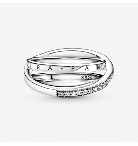 Bague Anneau Triple Pavé Croisé Argent PANDORA Taille 56