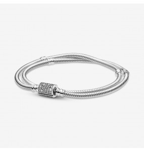 Bracelet Double Tour PANDORA Maille Serpent Fermoir Barillet 20cm