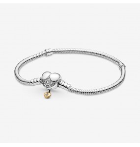 Bracelet Mailles Serpent PANDORA Fermoir Coeur Princesses Disney 17cm