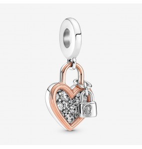 Charm Pendant Double Cadenas Coeur PANDORA Bicolore