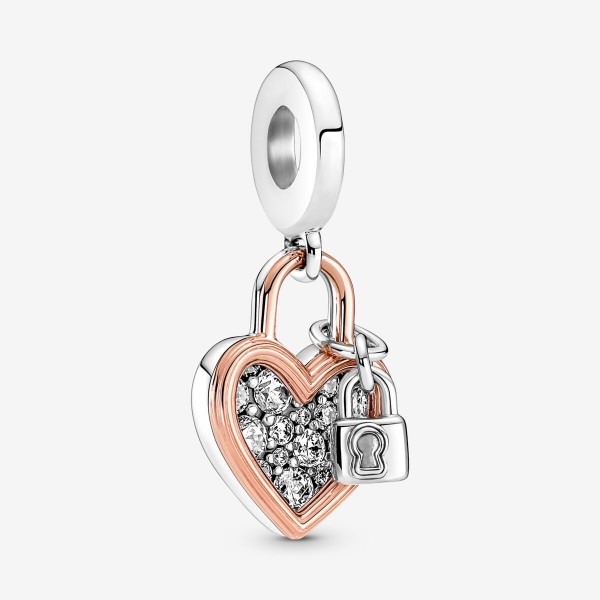 Charm Pendant Double Cadenas Coeur PANDORA Bicolore