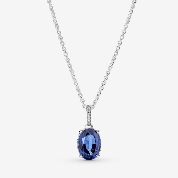 Collier PANDORA Pendant Halo Bleu 45cm - 390055C01