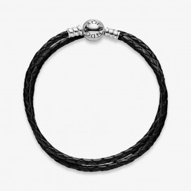 Double Bracelet en Cuir Noir PANDORA Moments - 590745CBK-D3