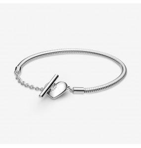 Bracelet Maille Serpent fermoir en T Coeur PANDORA Moments