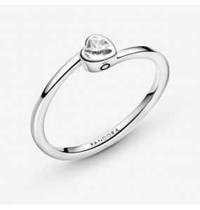 Pandora - Bague solitaire Coeur Incline argent gris - Ref 199267C02-56