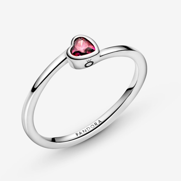 Bague Solitaire PANDORA Coeur Incliné Rouge Taille 52