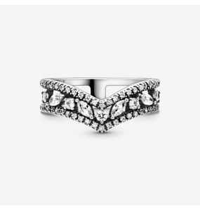 PANDORA Double Bague Voeu Argent Taille Marquise Scintillante Taille 52