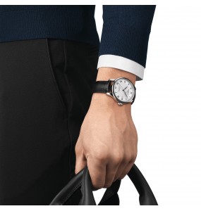 Montre Homme TISSOT Le Locle Powermatic 80 Automatique Argenté Cuir Noir - T0064071603300