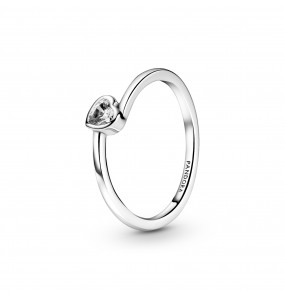 Pandora - Bague Solitaire Coeur Incliné Incolore - Argent 925°° -  - Collection Pandora Moments