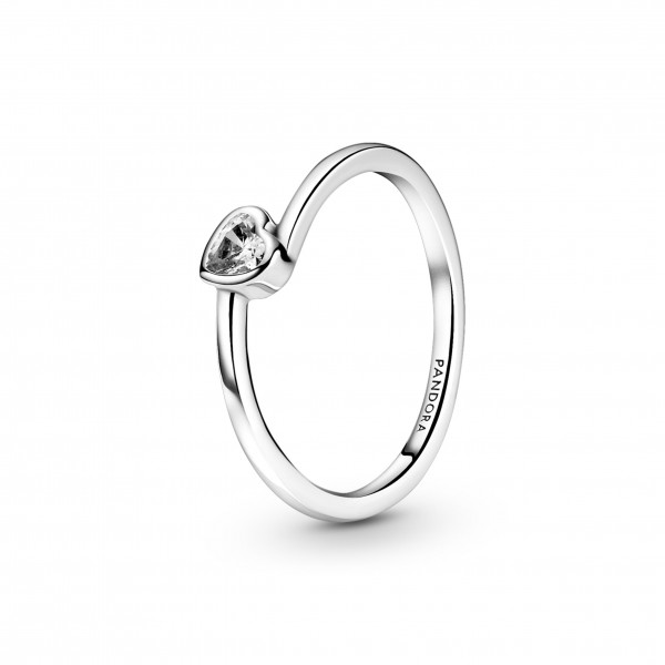 Pandora - Bague Solitaire Coeur Incliné Incolore - Argent 925°° -  - Collection Pandora Moments