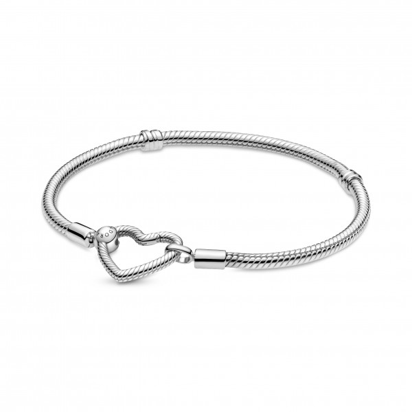 Pandora - Bracelet Maille Serpent Fermoir Mousqueton Coeur  Moments - Argent 925°° -  19 cm