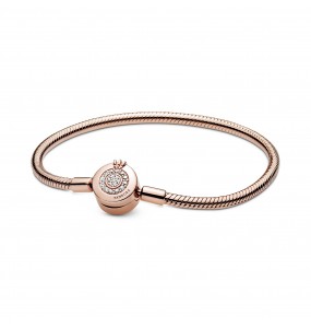 Pandora - Bracelet Maille Serpent Fermoir O Couronne Scintillant - Plaqué or rose 14K -  - Collection Pandora Signature