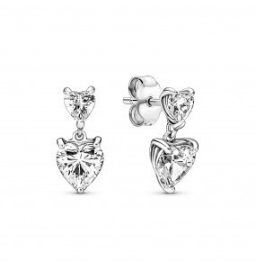 Pandora - Clous dOreilles Double Coeur Scintillant - Argent 925°° -  - Collection Pandora Timeless