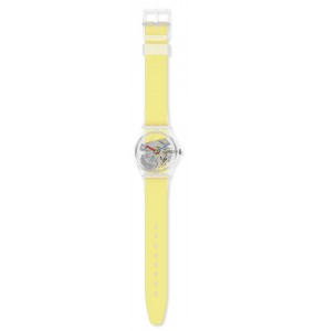 Montre Unisexe SWATCH Clearly Yellow Striped GE291 - Collection Monthly Drops - Boitier matériau biosourcé transparent