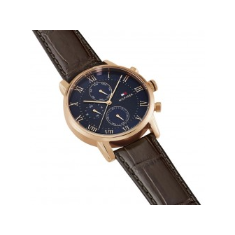 Montre Tommy Hilfiger Kane Homme - Boitier acier Doré - Bracelet Cuir Marron