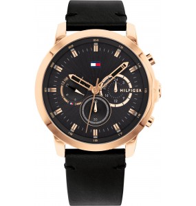 Montre Homme Tommy Hilfiger cadran noir, bracelet cuir