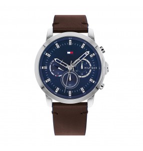 Montre Tommy Hilfiger Jameson Homme - Boitier acier argenté - Bracelet Cuir Marron