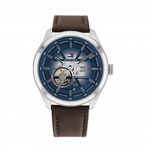 Montre Tommy Hilfiger Oliver Homme - Boitier acier argenté - Bracelet Cuir Marron
