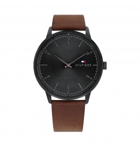 Montre Tommy Hilfiger Hendrix Homme - Boitier acier Noir - Bracelet Cuir Marron