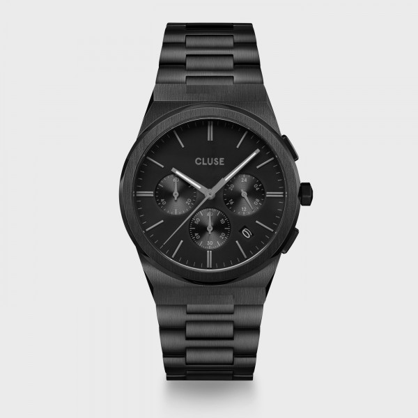 Montre Homme Cluse Vigoureux Chrono Steel, Full Black, cadran rond noir CW20802