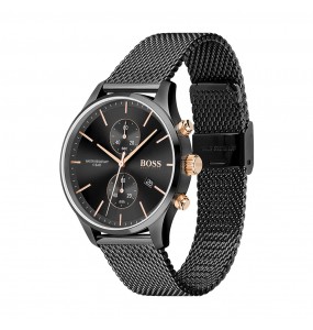 Montre Homme Hugo Boss Associate  - Boîtier acier noir - Bracelet acier noir - Ref 1513811