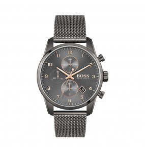 Montre Homme Hugo Boss Skymaster  - Boîtier acier gris - Bracelet Acier Gunmetal - Ref 1513837