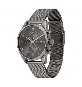 Montre Homme Hugo Boss Skymaster  - Boîtier acier gris - Bracelet Acier Gunmetal - Ref 1513837