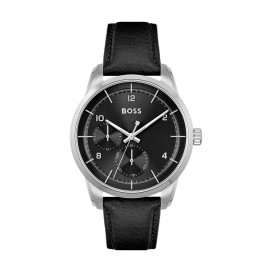 Montre Homme Hugo Boss Sport Lux  - Boîtier acier argenté - Bracelet cuir Noir - Ref 1513941