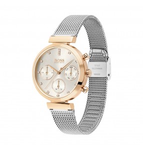 Montre Femme Hugo Boss Flawless  - Boîtier acier doré - Bracelet acier argenté - Ref 1502551