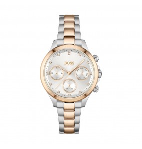 Montre Femme Hugo Boss Hera  - Boîtier acier argenté - Bracelet acier argenté et doré rose - Ref 1502564