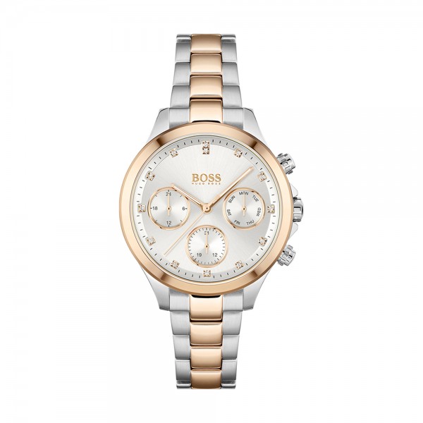 Montre Femme Hugo Boss Hera  - Boîtier acier argenté - Bracelet acier argenté et doré rose - Ref 1502564