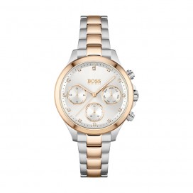 Montre Femme Hugo Boss Hera  - Boîtier acier argenté - Bracelet acier argenté et doré rose - Ref 1502564