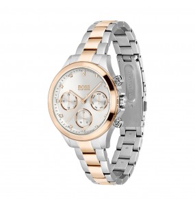 Montre Femme Hugo Boss Hera  - Boîtier acier argenté - Bracelet acier argenté et doré rose - Ref 1502564